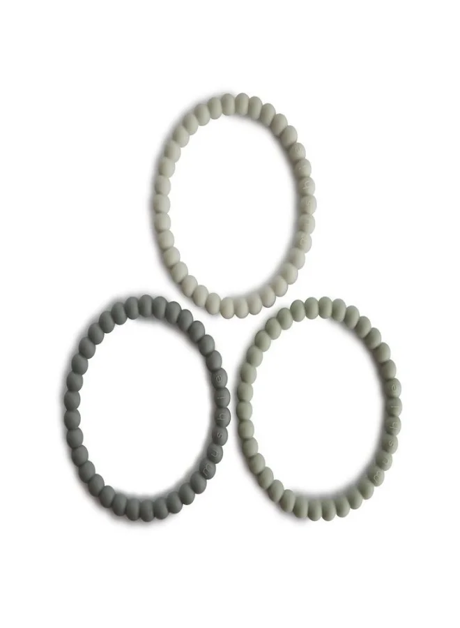 mushie Silicone Pearl Teether Bracelets Green Tea/Cool Gray/Sea Salt