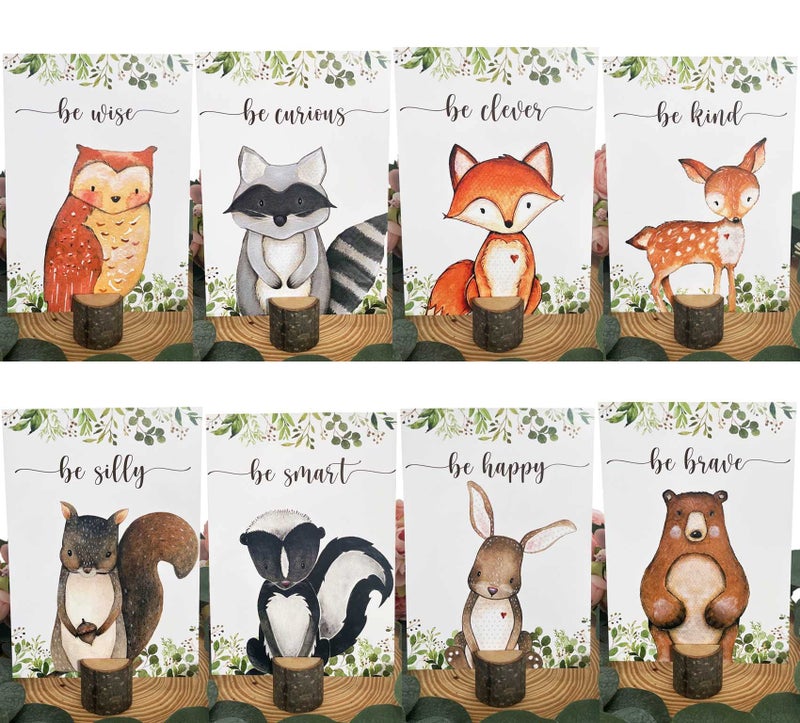 Buerhanerry 8Pcs Woodland Centerpieces and Wooden Stands Woodland Animal Baby Shower for Table Decorations Double Side Forest Themed Birthday Party Supplies Wild One Birthday Party Decorations for Boys Girls - Image 2