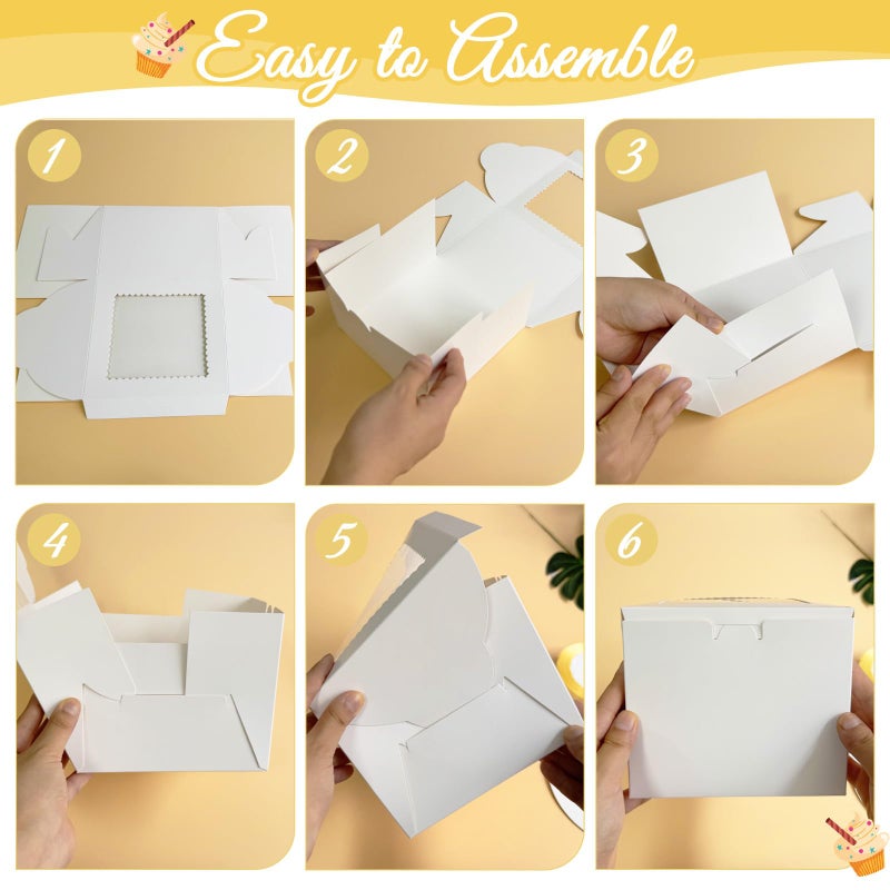Retainbre 40pcs 6x6x5 Inch Mini Cake Boxes with Cake Boards Small Bakery Boxes with Window 6 Inch Bento Cake Box for Cookie Pastry Wedding Birthday Party Christmas (20 Boxes and 20 Boards, White) - Image 5