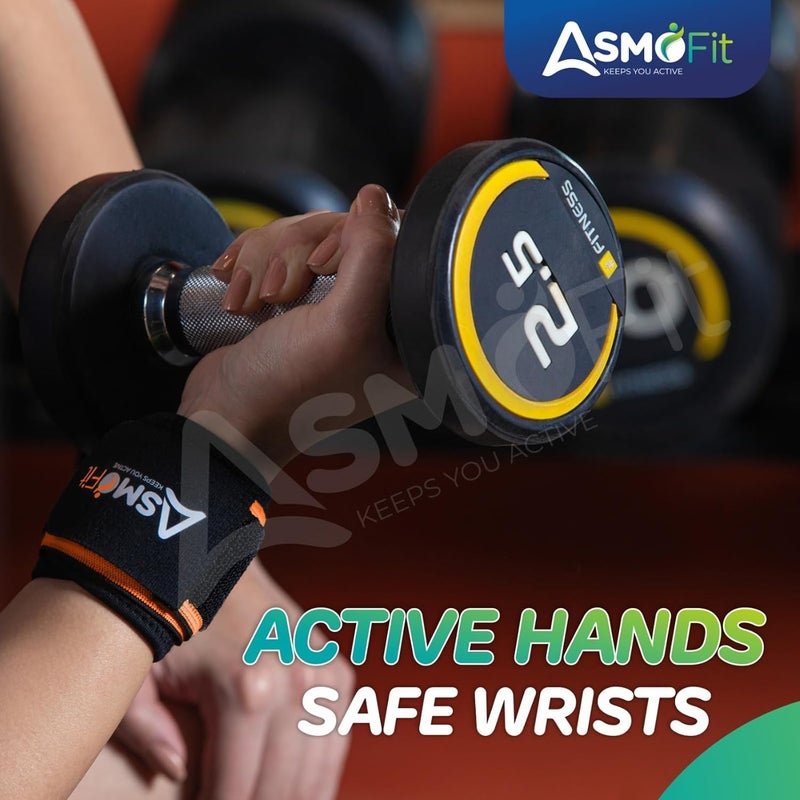 Asmofit دعامات المعصم مع فيلكرو (زوج) - لفات المعصم السوداء القابلة للتعديل والمثبتات للرجال والنساء | حزام المعصم للصالة الرياضية، التدريب، اللياقة البدنية، التهاب المفاصل وتخفيف الإصابات - Image 4