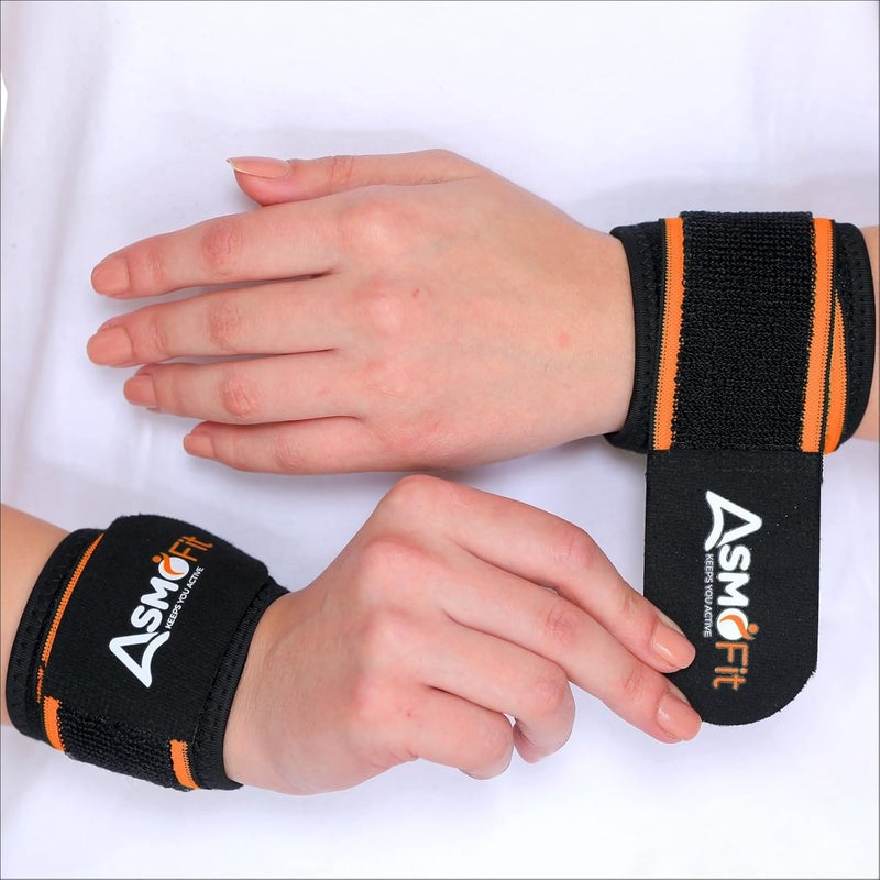 Asmofit دعامات المعصم مع فيلكرو (زوج) - لفات المعصم السوداء القابلة للتعديل والمثبتات للرجال والنساء | حزام المعصم للصالة الرياضية، التدريب، اللياقة البدنية، التهاب المفاصل وتخفيف الإصابات - Image 1