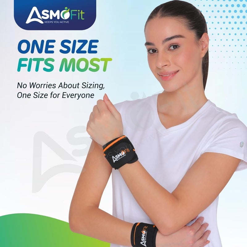 Asmofit دعامات المعصم مع فيلكرو (زوج) - لفات المعصم السوداء القابلة للتعديل والمثبتات للرجال والنساء | حزام المعصم للصالة الرياضية، التدريب، اللياقة البدنية، التهاب المفاصل وتخفيف الإصابات - Image 3