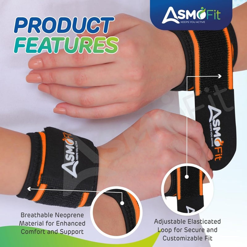 Asmofit دعامات المعصم مع فيلكرو (زوج) - لفات المعصم السوداء القابلة للتعديل والمثبتات للرجال والنساء | حزام المعصم للصالة الرياضية، التدريب، اللياقة البدنية، التهاب المفاصل وتخفيف الإصابات - Image 2