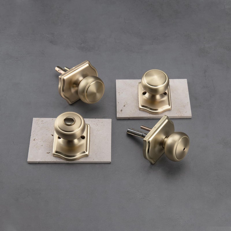 Ncsen 6 Pack Gold Door Knobs With Camelot Trim Interior Door Knob With Lock Coastal Privacy Door Knob For Bath And Bedroom  Satin Brass - Image 5