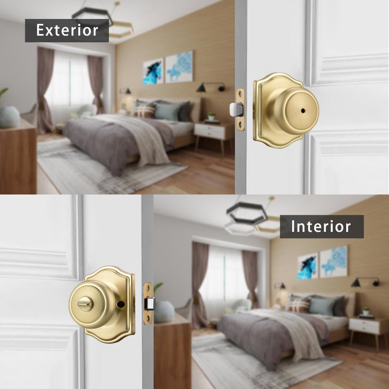 Ncsen 6 Pack Gold Door Knobs With Camelot Trim Interior Door Knob With Lock Coastal Privacy Door Knob For Bath And Bedroom  Satin Brass - Image 3