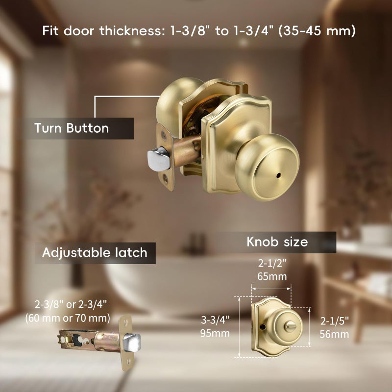 Ncsen 6 Pack Gold Door Knobs With Camelot Trim Interior Door Knob With Lock Coastal Privacy Door Knob For Bath And Bedroom  Satin Brass - Image 4
