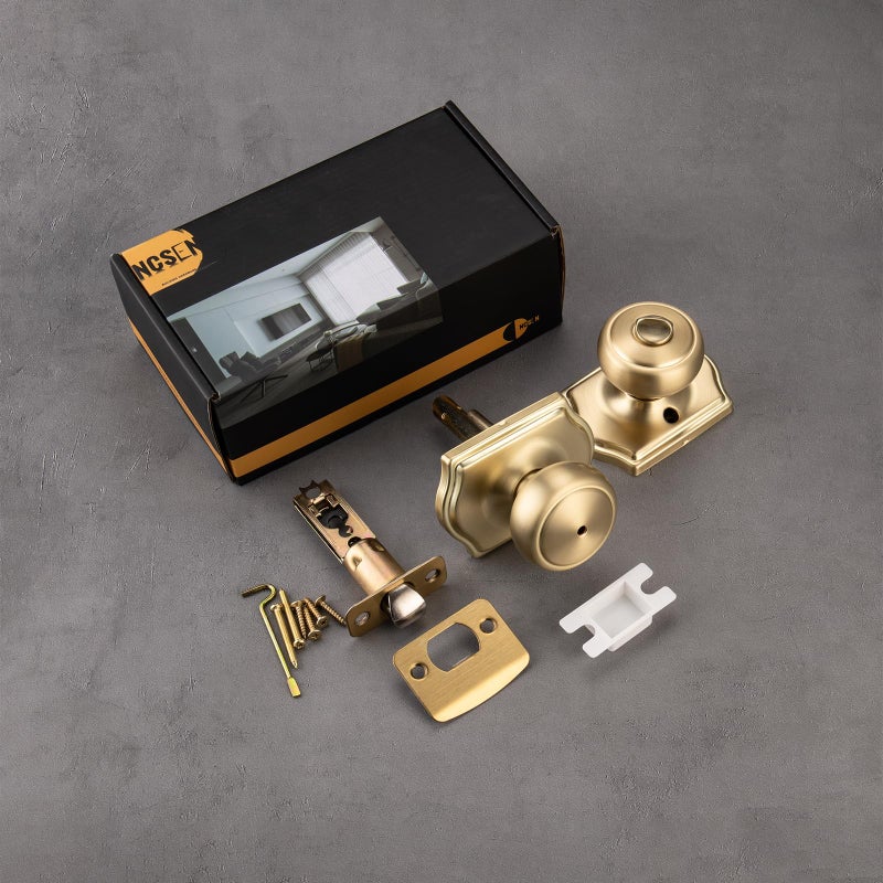 Ncsen 6 Pack Gold Door Knobs With Camelot Trim Interior Door Knob With Lock Coastal Privacy Door Knob For Bath And Bedroom  Satin Brass - Image 2