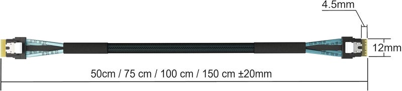 LINKUP Slim SAS SFF-8654 4i Straight to SFF-8654 4i Straight 12Gbps High Speed SAS3.0/PCIE3.0 Cable for 85ohm PCIe Application (NVMe SSD Slimline) 32AWG Sleeved Jacket -150cm - Image 3
