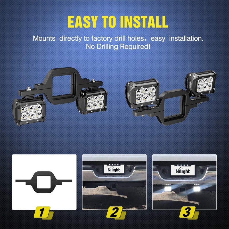 Nilight 90046B Tow Hitch Bracket 2.5"-3" Universal Mounting Kit Reverse Road LED Work Light for Truck SUV Trailer RV, 2 Years Warranty - Image 3
