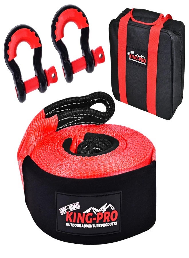 KING-PRO Strap Recovery Kit 3" x 20ft, 33,000lbs Breaking Strength with 23% Elongation, 100% Nylon Kinetic Towing Strap with 2pcs Heavy Duty 3/4 D Ring Shackles for Truck SUV ATV Off Road - Image 1