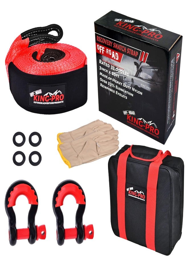 KING-PRO Strap Recovery Kit 3" x 20ft, 33,000lbs Breaking Strength with 23% Elongation, 100% Nylon Kinetic Towing Strap with 2pcs Heavy Duty 3/4 D Ring Shackles for Truck SUV ATV Off Road - Image 4