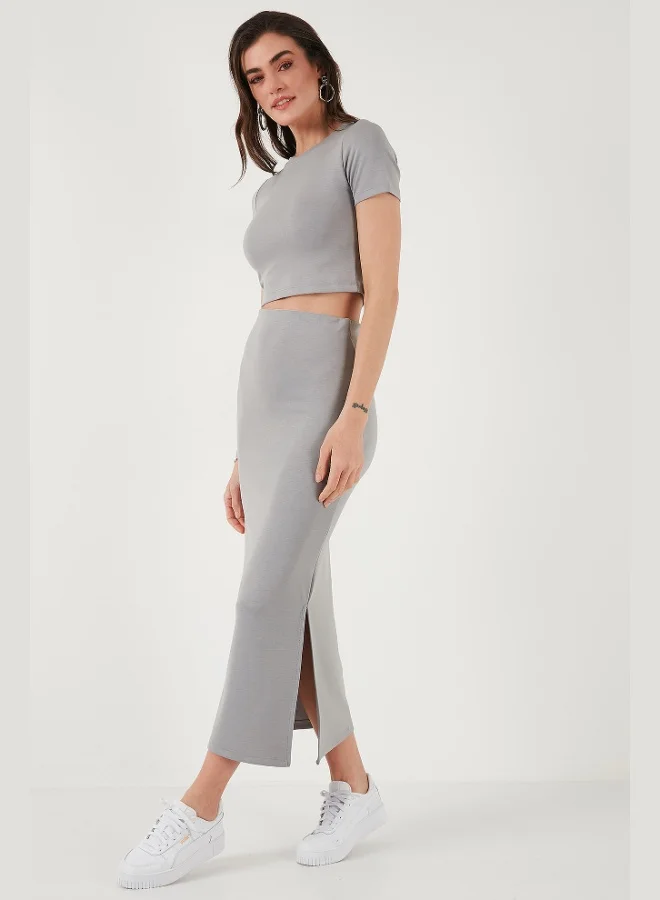 Lela Lela Slim Fit Slit Detailed Long Skirt Crop Suit Women's SET 5866148