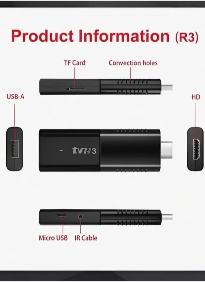 ماركة غير محددة - جهاز تحكم عن بعد TV Stick TVR3، ذاكرة وصول عشوائي 2 جيجابايت + ذاكرة تخزين داخلية 16 جيجابايت، 1080 بكسل HDR، مشغل وسائط متدفق محمول بدقة 4K، أندرويد 12.1، رباعي النواة، 4G/5G WiFi، مساعد جوجل - Image 1