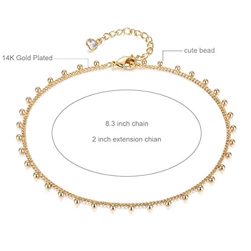 LOYATA Dainty Ankle Bracelet,14K Gold Plated Tiny Bead Anklet Dainty White Cubic Zirconia Cross Tassel Foot Chain Cute Lucky Moon Evil Eye Foot Jewelry Boho Anklets for Women (Bead A) - Image 5