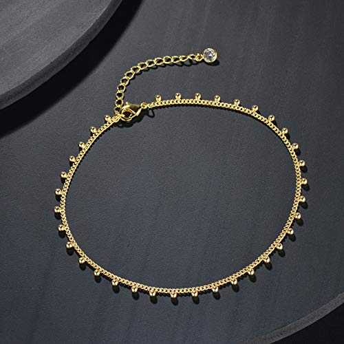 LOYATA Dainty Ankle Bracelet,14K Gold Plated Tiny Bead Anklet Dainty White Cubic Zirconia Cross Tassel Foot Chain Cute Lucky Moon Evil Eye Foot Jewelry Boho Anklets for Women (Bead A) - Image 3