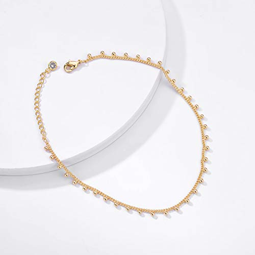LOYATA Dainty Ankle Bracelet,14K Gold Plated Tiny Bead Anklet Dainty White Cubic Zirconia Cross Tassel Foot Chain Cute Lucky Moon Evil Eye Foot Jewelry Boho Anklets for Women (Bead A) - Image 4