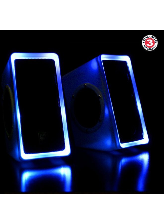 GoGroove PC Computer USB Powered Speakers w/ 3.5mm AUX Input - SonaVERSE O2i (White) - 2.0 Channel Dual Passive Bass Woofers, Built-in Volume Dial, Sleek LED Accent Lights Ideal for Gaming Rigs - Image 2