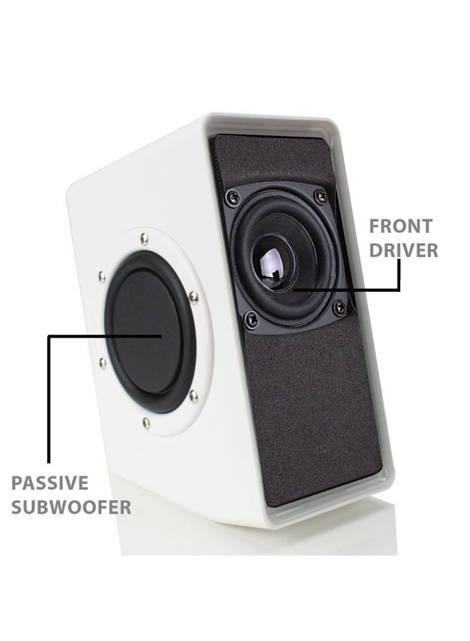 GoGroove PC Computer USB Powered Speakers w/ 3.5mm AUX Input - SonaVERSE O2i (White) - 2.0 Channel Dual Passive Bass Woofers, Built-in Volume Dial, Sleek LED Accent Lights Ideal for Gaming Rigs - Image 3