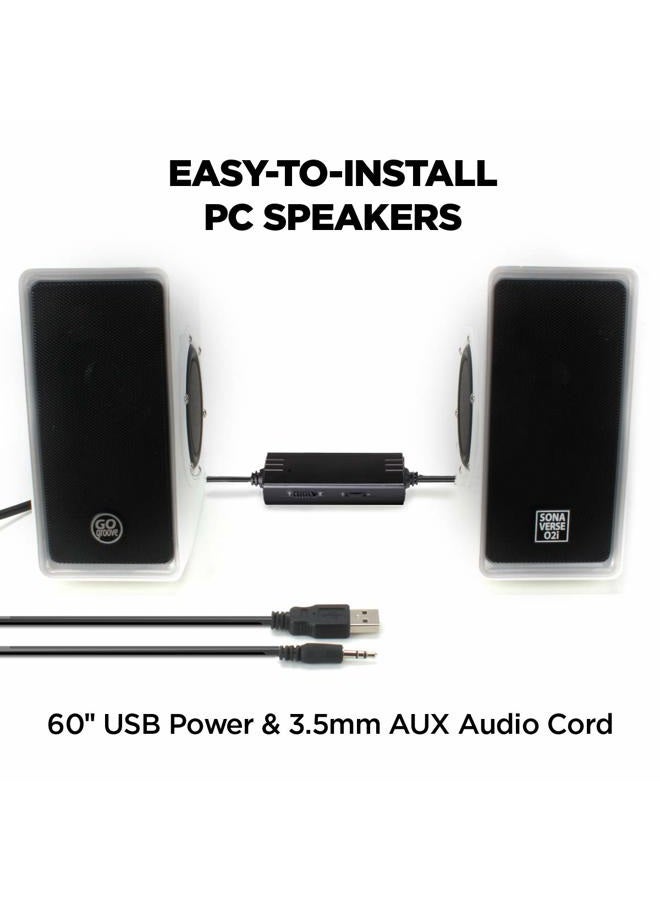 GoGroove PC Computer USB Powered Speakers w/ 3.5mm AUX Input - SonaVERSE O2i (White) - 2.0 Channel Dual Passive Bass Woofers, Built-in Volume Dial, Sleek LED Accent Lights Ideal for Gaming Rigs - Image 4
