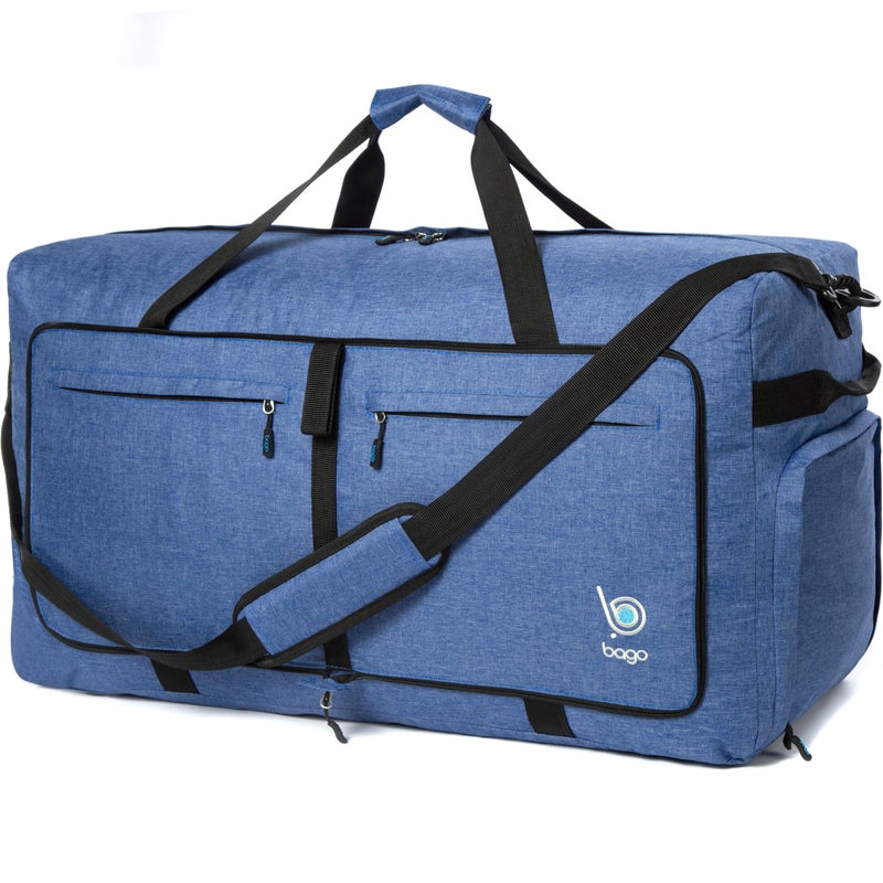 Bago Big XXL Foldable Duffel Bags for Traveling Women & Men - 140L Packable Duffle Bag for Travel with Shoe Compartment - Water Repellant, Heavy Duty, Lightweight Folding & Collapsible (SnowDepBlue) - Image 3