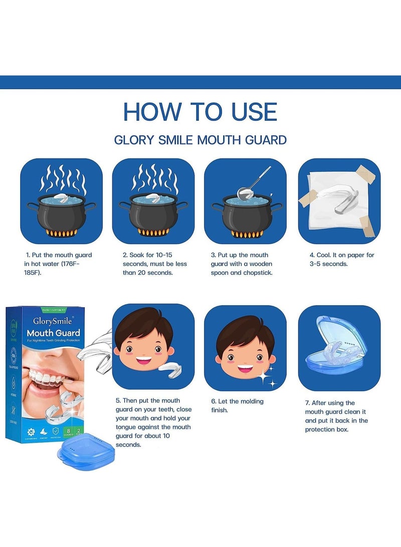 GlorySmile 8 Pcs 2 Sizes Mouth Guard for Clenching Teeth at Night Upgraded Mouth Guard for Teeth Grinding Moldable Mouth Guard Stop Bruxism and Teeth Grinding with Two Travel Cases Dental Night Guards - Image 5