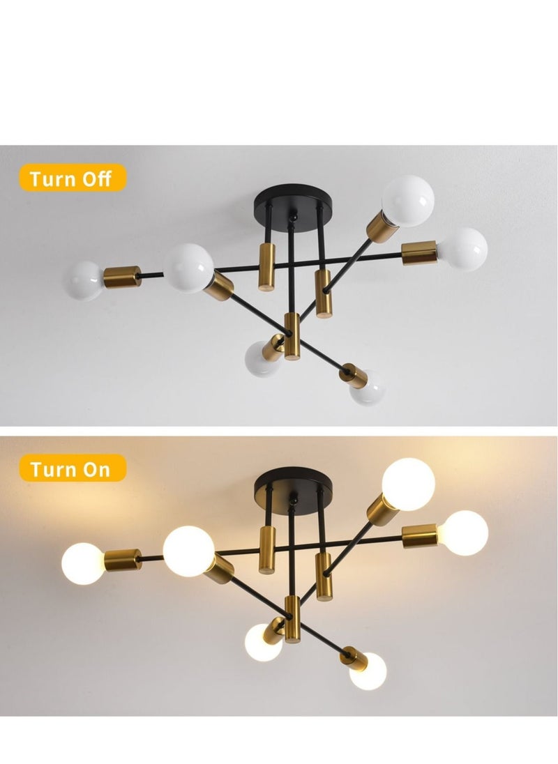 MIXDE - Modern Chandelier Mid Century Industrial Gold and Black Light Semi Flush Mount Ceiling Light Fixture For Bedroom Dining Room living Room 4-Light (E27 Bulb Not Included) - Image 1
