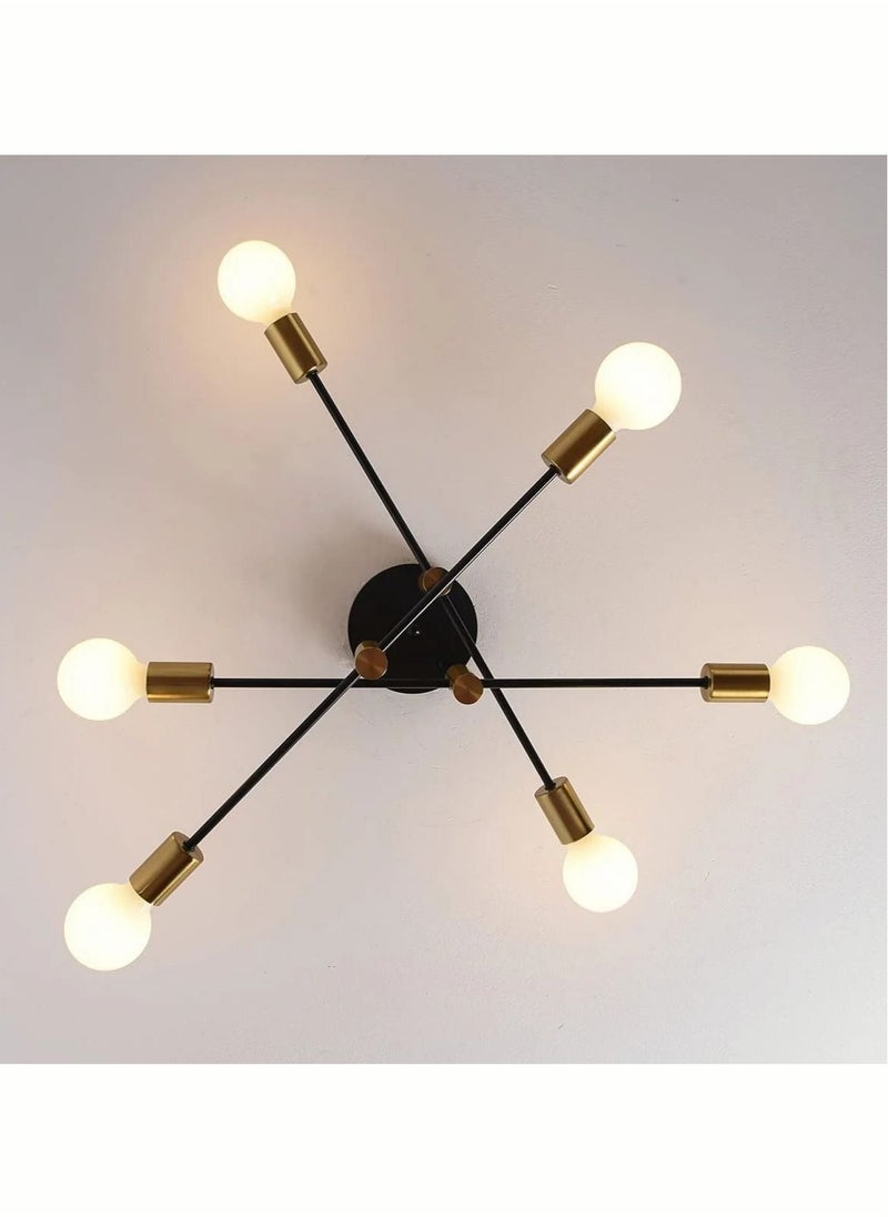 MIXDE - Modern Chandelier Mid Century Industrial Gold and Black Light Semi Flush Mount Ceiling Light Fixture For Bedroom Dining Room living Room 4-Light (E27 Bulb Not Included) - Image 1
