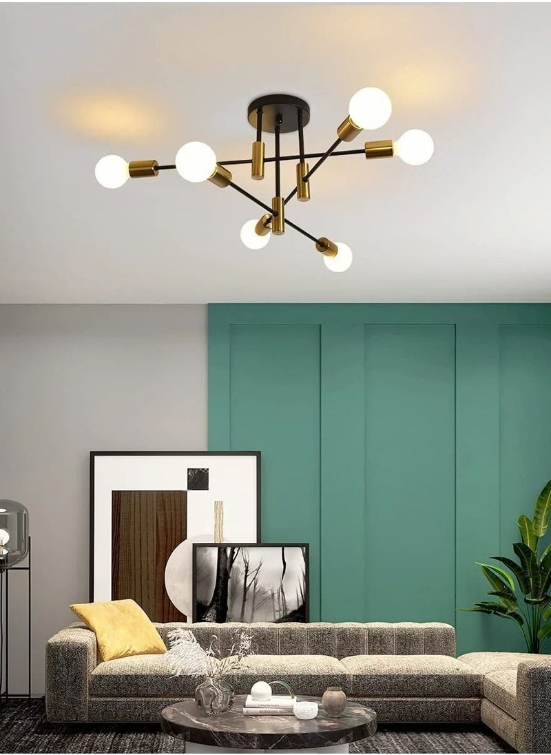 MIXDE - Modern Chandelier Mid Century Industrial Gold and Black Light Semi Flush Mount Ceiling Light Fixture For Bedroom Dining Room living Room 4-Light (E27 Bulb Not Included) - Image 1