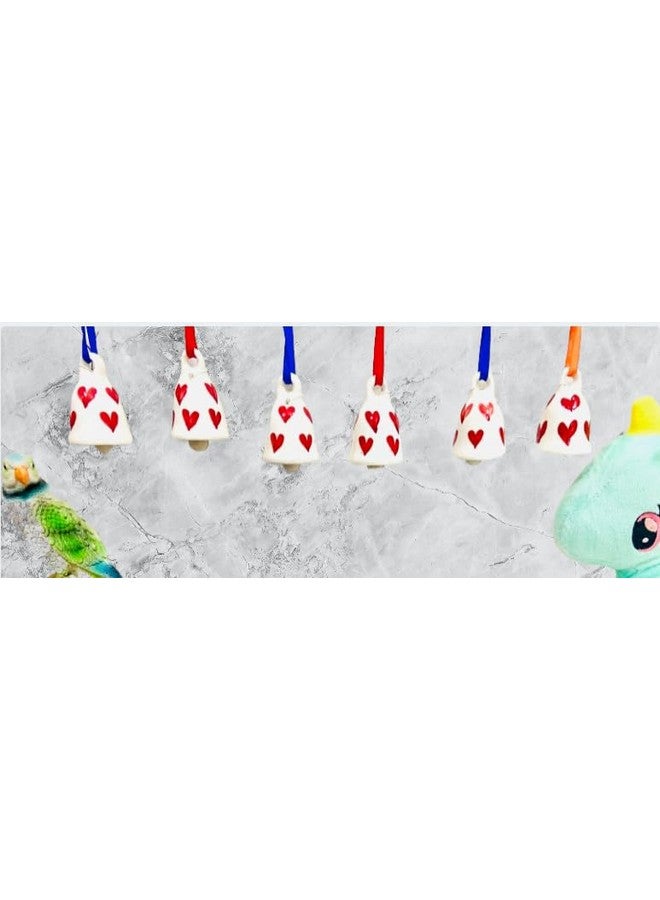 Altaica Beautiful Handmade Ceramic Wall Door Hangings and Heart Painted Bells with Resonating Sound Temple for Home and Office Decoration Multicolour Pack of 6 - Image 3
