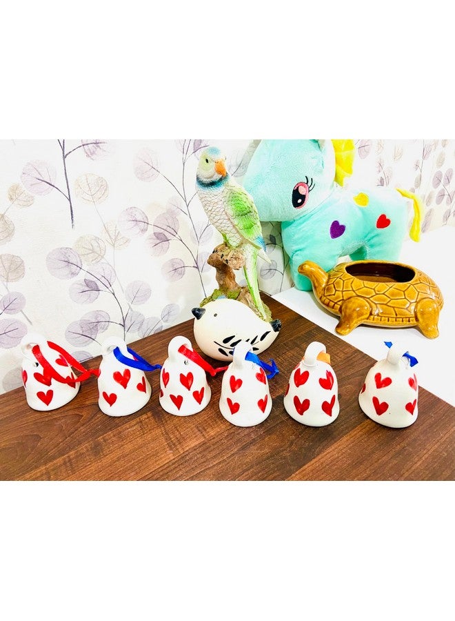 Altaica Beautiful Handmade Ceramic Wall Door Hangings and Heart Painted Bells with Resonating Sound Temple for Home and Office Decoration Multicolour Pack of 6 - Image 1