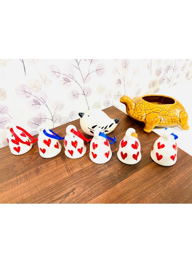 Altaica Beautiful Handmade Ceramic Wall Door Hangings and Heart Painted Bells with Resonating Sound Temple for Home and Office Decoration Multicolour Pack of 6 - Image 2