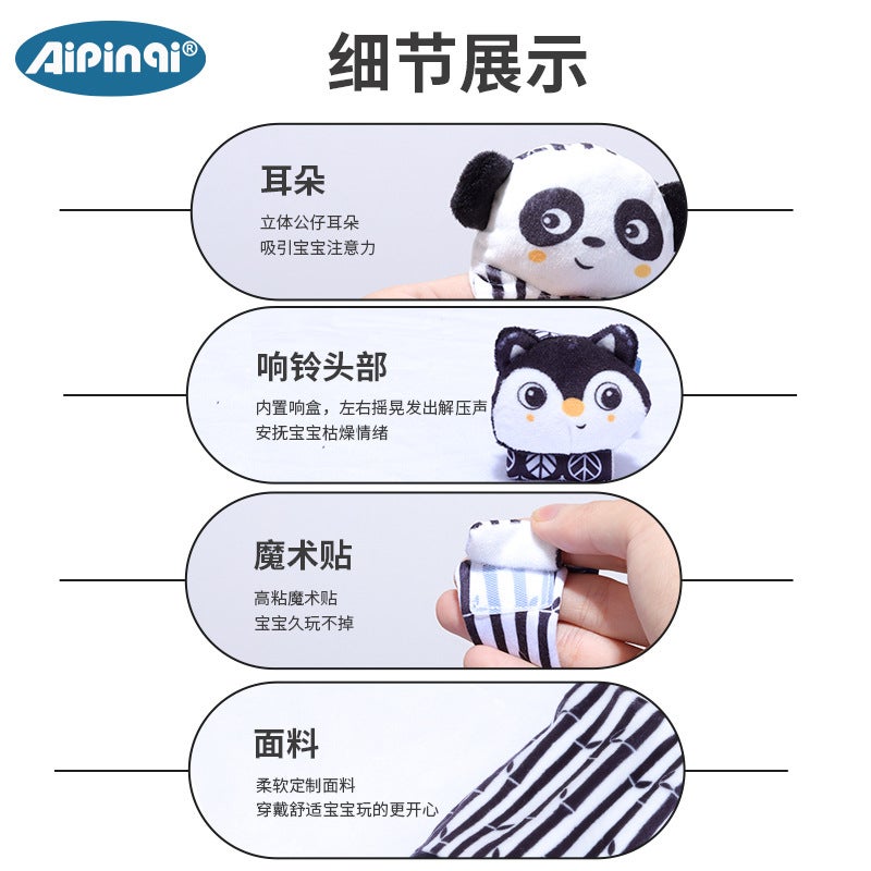 Aipinqi Baby Wrist Band Toy - Black White Animal Rattle Socks for 0-1 Year Old, Plush Wristlet - Image 4