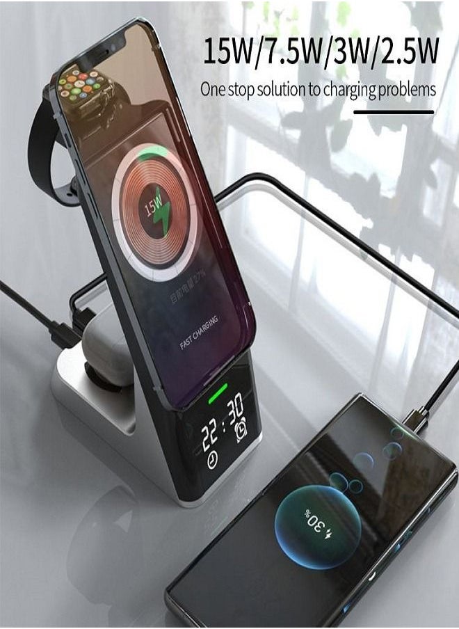 MIQIA Fast Charging Station Power Bank Mobile Phone Alarm Clock Magnetic Stand Dock 6 In 1 Wireless Charger  - Image 4