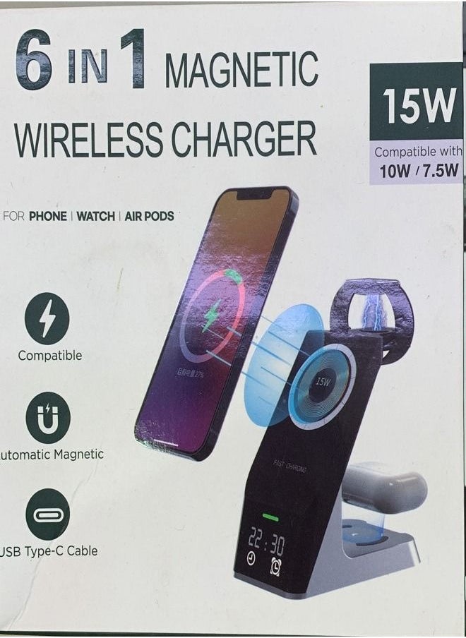 MIQIA Fast Charging Station Power Bank Mobile Phone Alarm Clock Magnetic Stand Dock 6 In 1 Wireless Charger  - Image 2