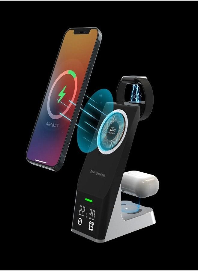 MIQIA Fast Charging Station Power Bank Mobile Phone Alarm Clock Magnetic Stand Dock 6 In 1 Wireless Charger  - Image 3