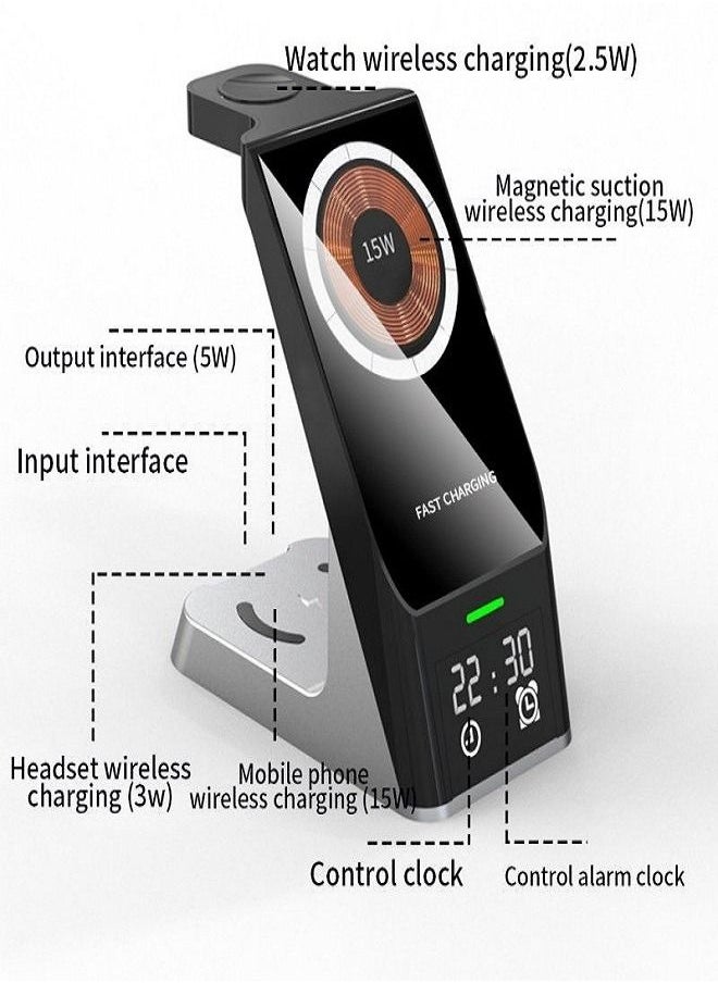 MIQIA Fast Charging Station Power Bank Mobile Phone Alarm Clock Magnetic Stand Dock 6 In 1 Wireless Charger  - Image 5