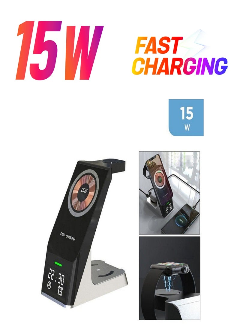 MIQIA Fast Charging Station Power Bank Mobile Phone Alarm Clock Magnetic Stand Dock 6 In 1 Wireless Charger  - Image 1