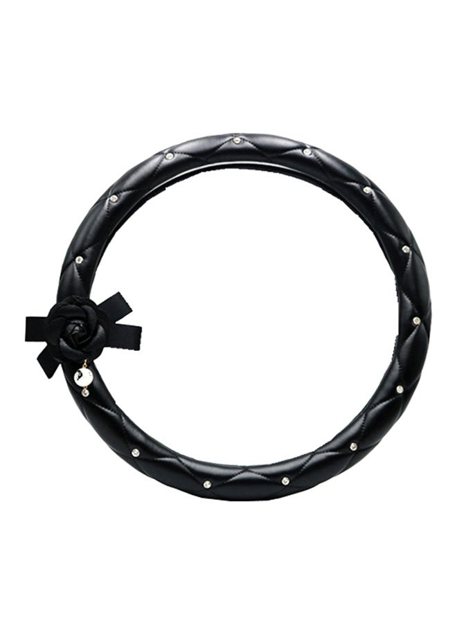 Diamond Inlaid Pearl Steering Wheel Cover, All Season Universal Steering Wheel Cover, Camellia Black Steering Wheel Cover - Image 1