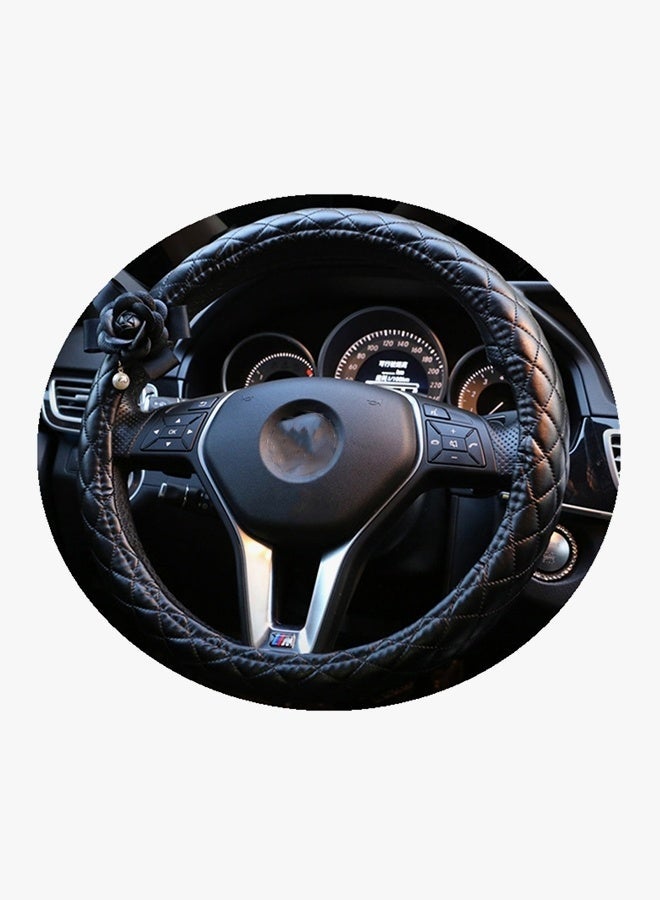 Diamond Inlaid Pearl Steering Wheel Cover, All Season Universal Steering Wheel Cover, Camellia Black Steering Wheel Cover - Image 2