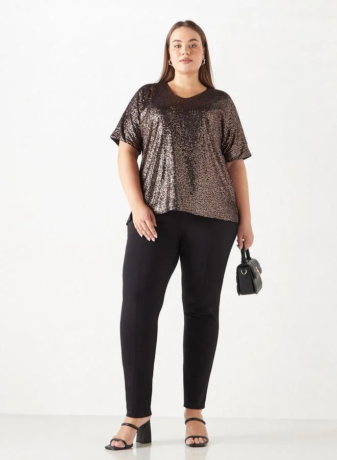 Ulla Popken Plus Size Ulla Popken Embellished V-Neck Top