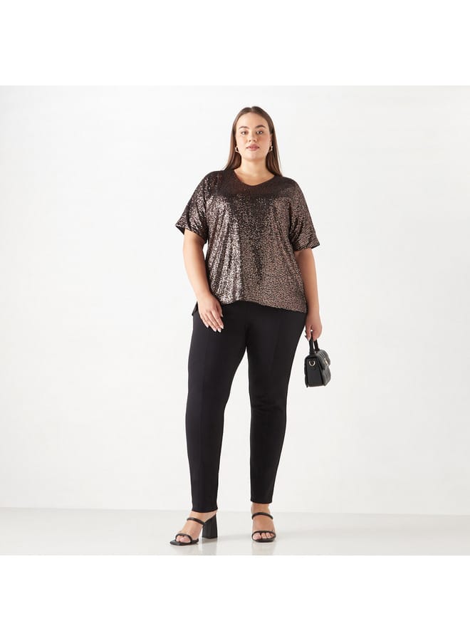 Ulla Popken Plus Size Ulla Popken Embellished V-Neck Top  - Image 2