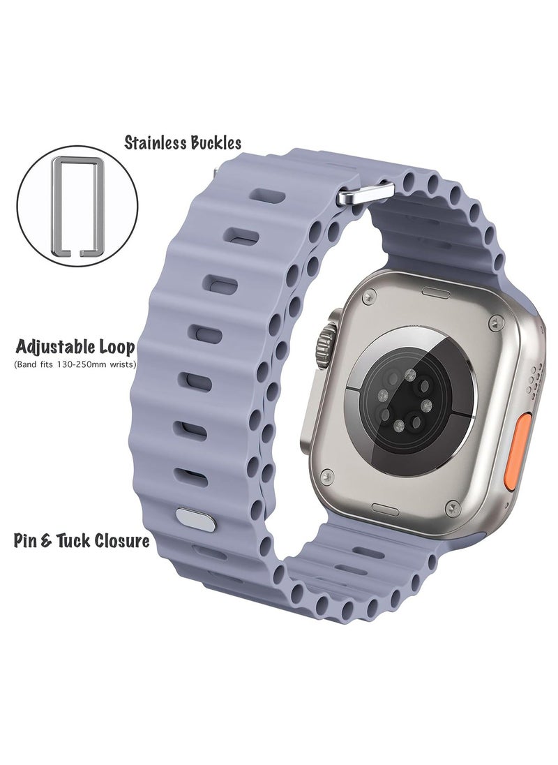 Color Fans - Soft Silicone Ocean Sports Strap Compatible Apple Watch 41mm 40mm 38mm for Men Women, Adjustible Watch Band for Apple Watch SE/Series 9/8/7/6/5/4/3/2/1 - Lavender Gray - Image 1