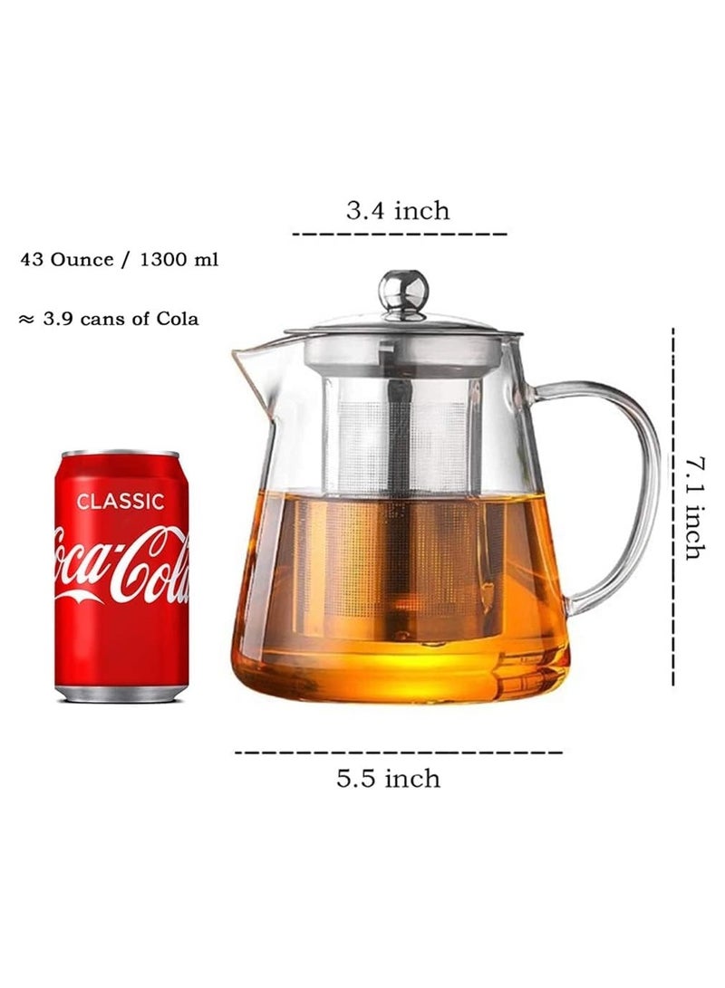 Glass Teapot Stainless Steel Strainer Teapot Heat Resistant Teapot with Removable Infuser and Handle (Round 1300ml) - Image 5