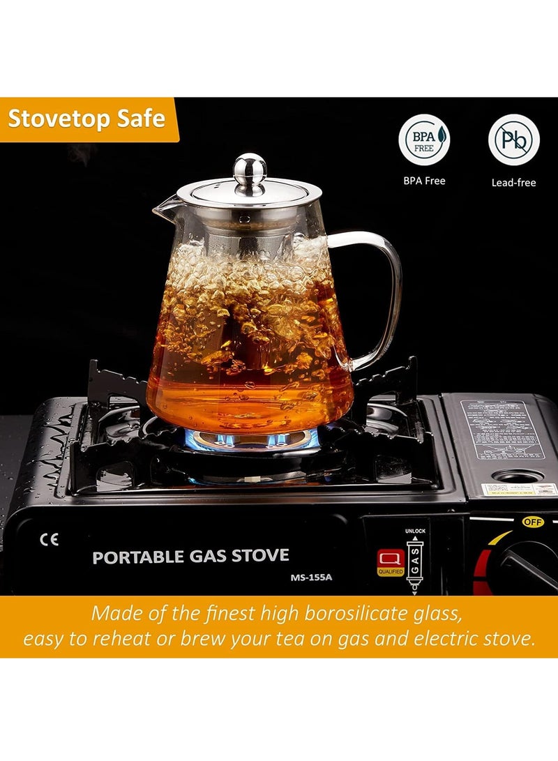 Glass Teapot Stainless Steel Strainer Teapot Heat Resistant Teapot with Removable Infuser and Handle (Round 1300ml) - Image 4