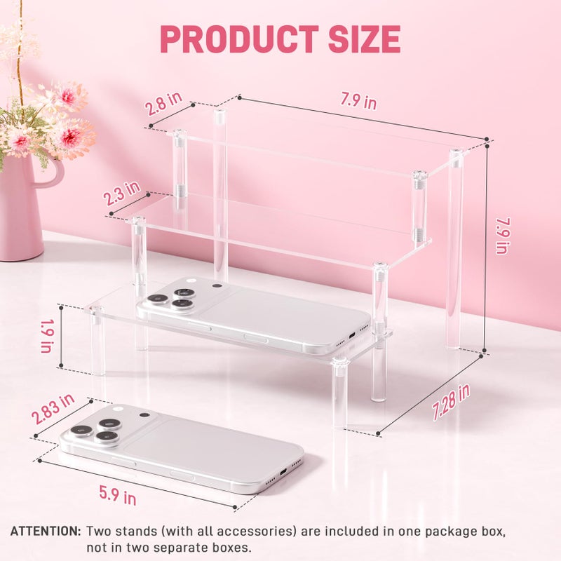 FUNFERY 2 Packs Acrylic Display Stand Riser,3 Tier Perfume Organizer Cupcake Stand Acrylic Pop Shelves Holder,Clear Desk Display Shelf for Figure,Trinket,Collectibles,Dessert Tray Stands for Party Decor-7.9in - Image 2