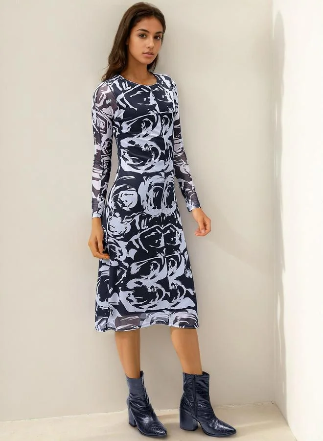 Freehand Black Floral Print Bodycon Midi Dress