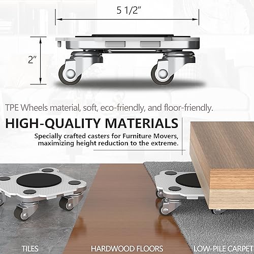 ONEON Furniture Mover Pro - 4Pack Enhanced Dollies with Custom TPE Wheels - Effortless Heavy Furniture Transport (Light Gray: 4 Dollies Only) - Image 2
