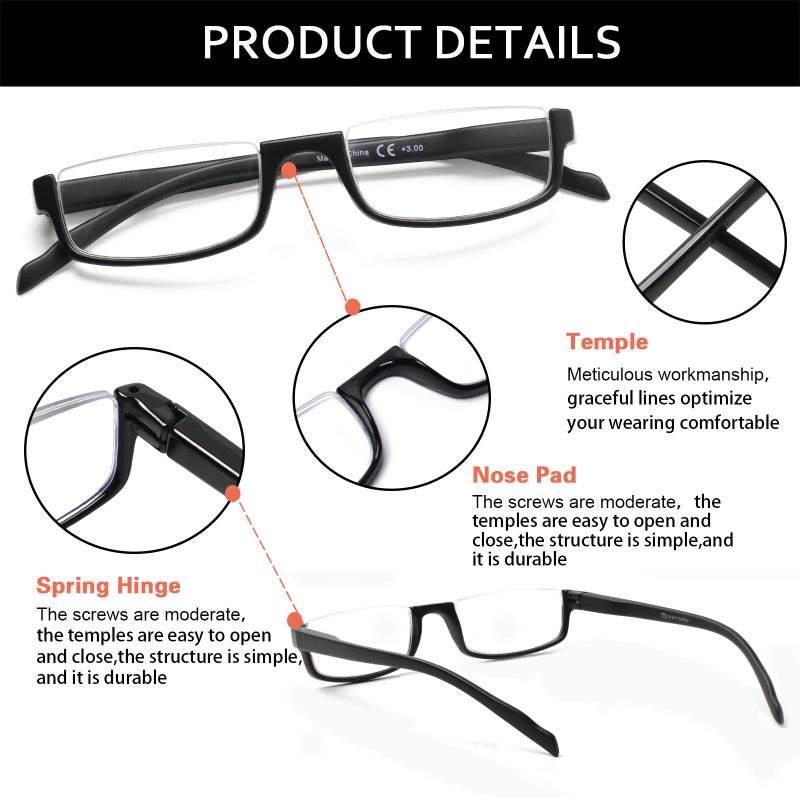 Kerecsen Half Frame Reading Glasses For Men & Women  Lightweight Comfort-Fit Design With Spring Hinges (5Black  3.00) - Image 3