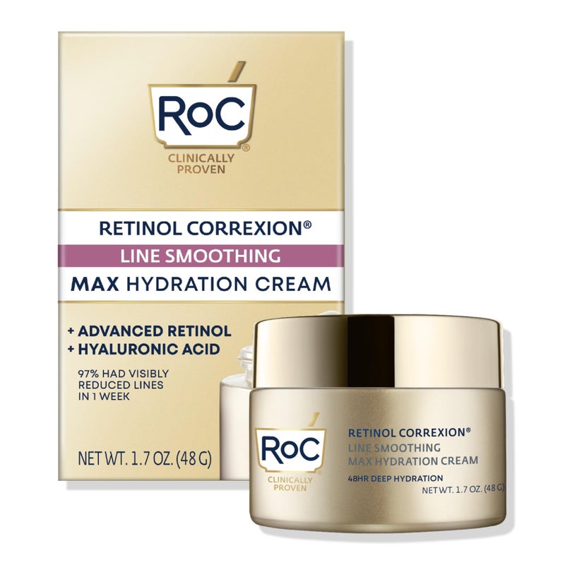 RoC مرطب الوجه المضاد للشيخوخة RoC Retinol Correxion Max Daily Hydration مع حمض الهيالورونيك، كريم للعناية بالبشرة خالٍ من الزيوت للخطوط الدقيقة والبقع الداكنة وندبات ما بعد حب الشباب، 1.7 أونصة (قد يختلف التغليف) - Image 1