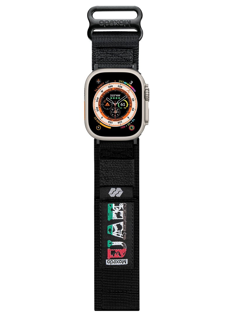 Moxedo MX23 Rugged Strap Breathable Nylon Braided Sports Band Compatible with Apple Watch Band Series 8 7 6 5 4 3 2 1 SE Ultra Woven Loop Design for 44mm 45mm 49mm UAE Edition - Black - Image 1